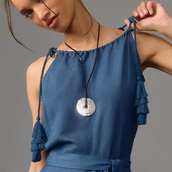 NWT Anthropologie Corey Lynn Calter Blue Tassel Sleeveless Linen Jumpsuit - Picture 4 of 4